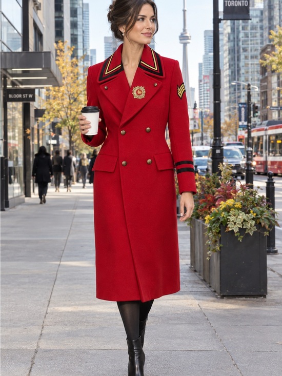 Zara Jackets & Blazers - Zara Red Double-Breasted Long Coat with Military-Inspired Trim